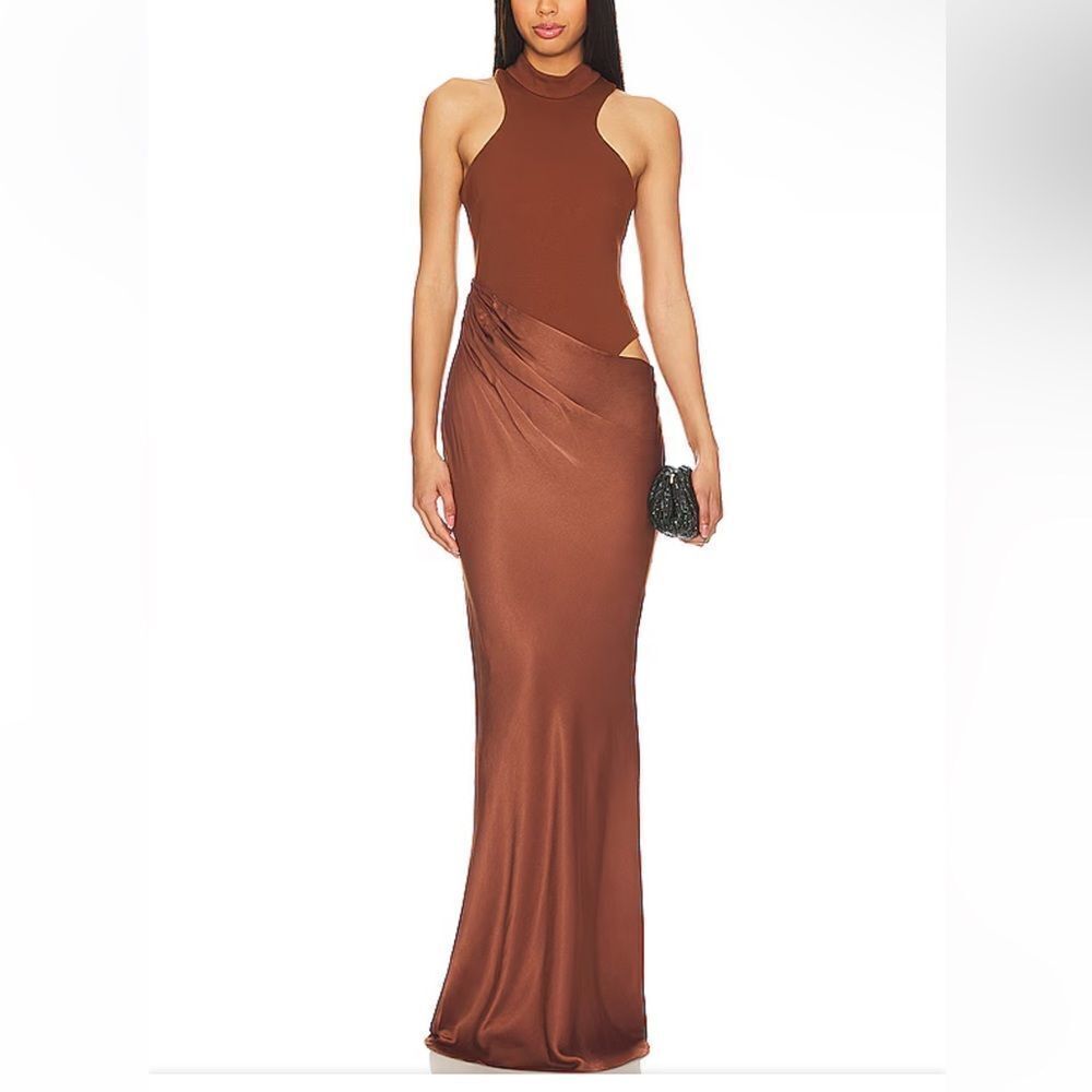 Camila Coelho Estrella MaxiโDress Nutshell Brown bodysuit skirt Revolve XS